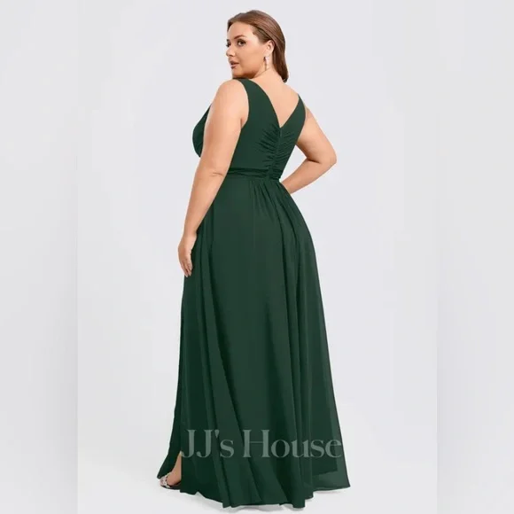 JJ’s House A-Line Boatneck Floor-Length Chiffon Bridesmaids Dress with Ruffle - Picture 4 of 14